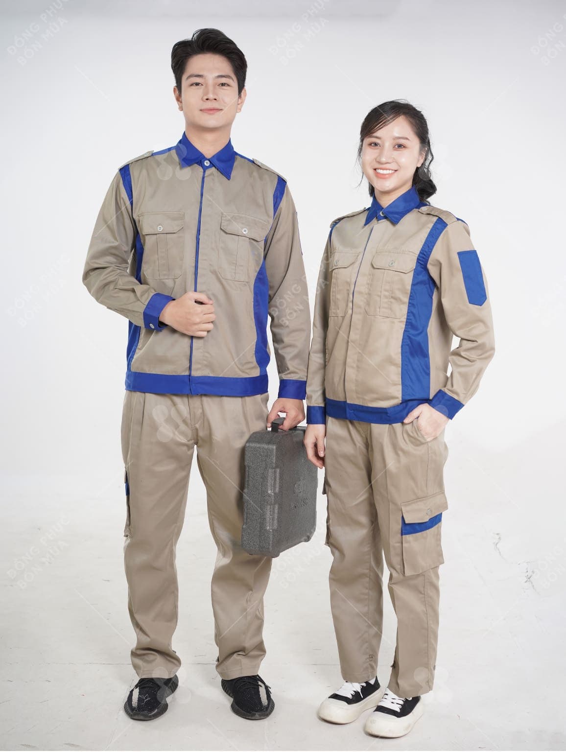 Đồng phục kỹ sư phối xanh thiết kế túi hộp tiện lợi