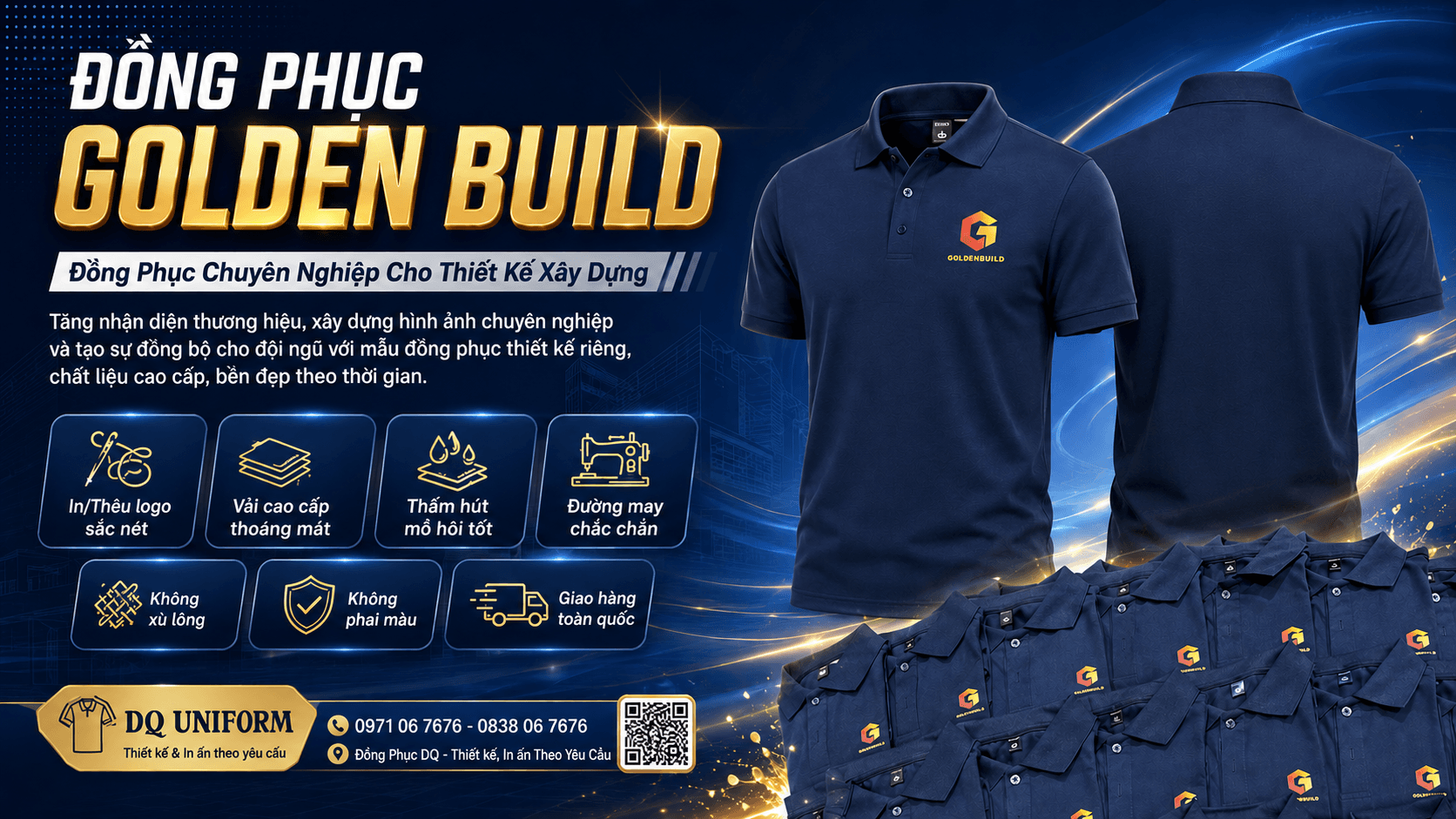 Mẫu Đồng Phục Công Ty Xây Dựng Golden Build – Giải Pháp Định Vị Thương Hiệu Chuyên Nghiệp Từ DQ Uniform
